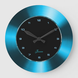Relógio Grande Design Metálico Falso Azul Aço Inox