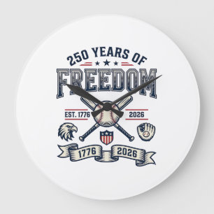 Relógio Grande Design Patriótico de Beisebol 250 Anos de Liberdad
