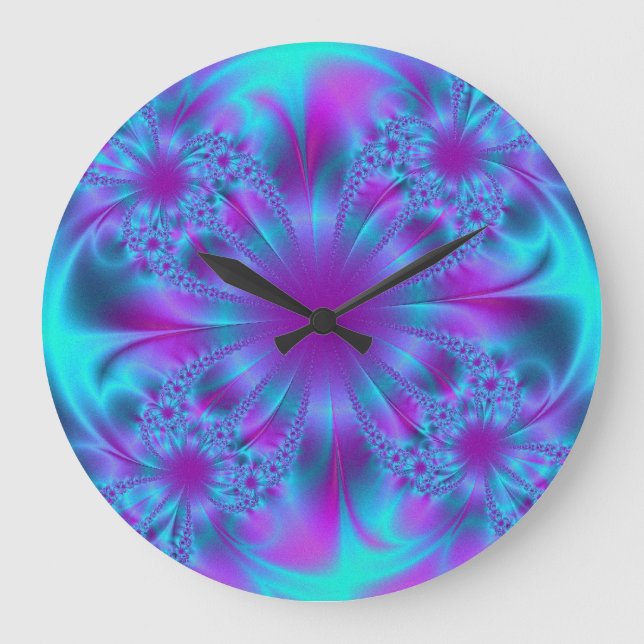 Relógio Grande Design roxo e azul do Fractal (Frente)
