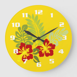 Relógio Grande Design Tropical Indeterminada com flor de Hibiscus