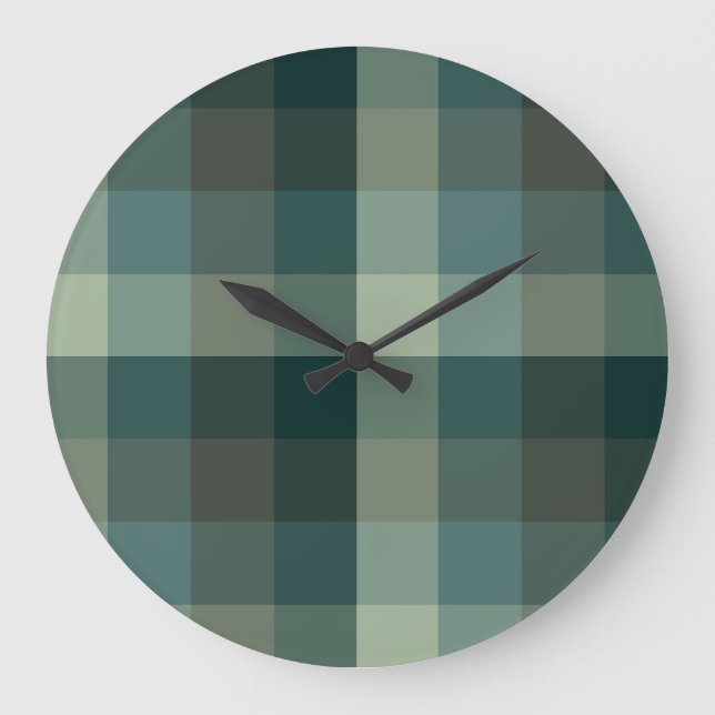 Relógio Grande Design Xadrez Gingham Verde  (Frente)