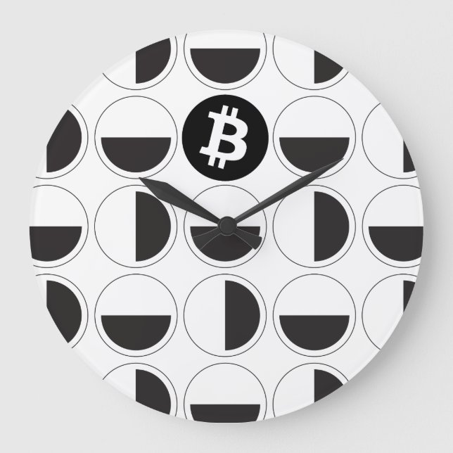 Relógio Grande Designer de Bitmoeda Preto e Branco (Frente)