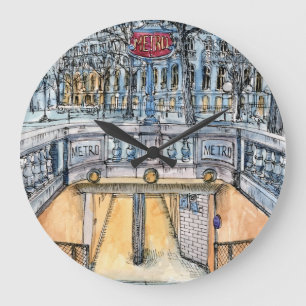 Relógio Grande Destinos  Entrada do Metro Watercolor Vintage