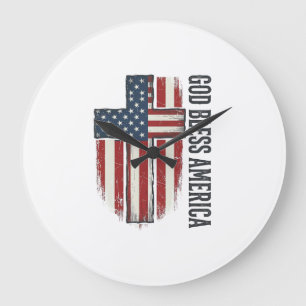 Relógio Grande Deus Abençoe a América Design de Cruz Patriótica V
