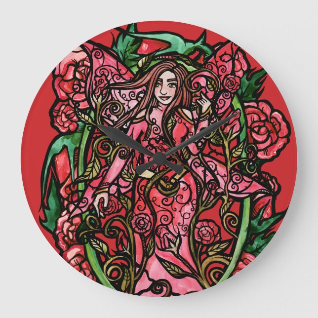 Relógio Grande Deusa rosa Garden Fairy (Frente)
