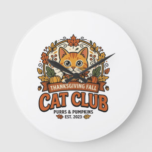 Relógio Grande Dia de Ação de Graças Outono Gato Amante de Gatos