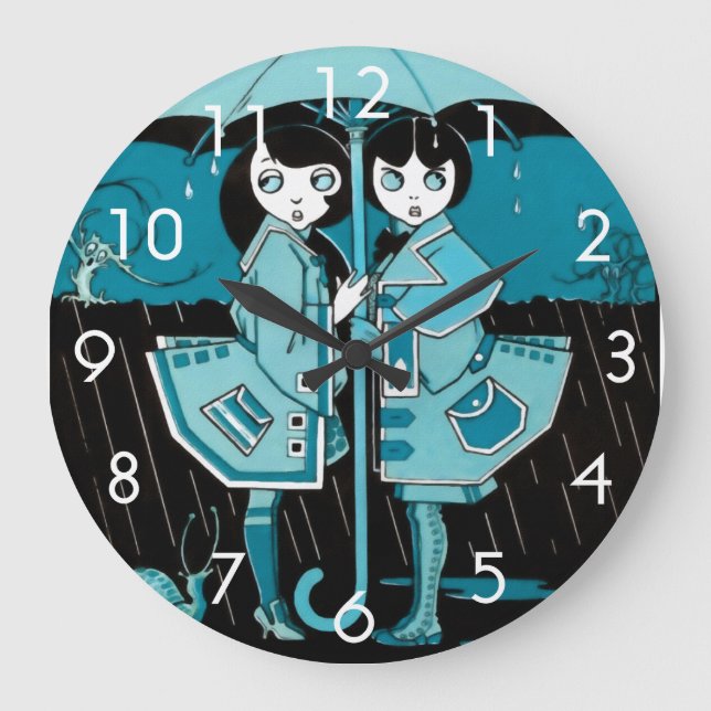 Relógio Grande Dia de chuva em azul (Frente)