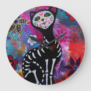 Relógio Grande Dia de los Muertos Cat El Gato Lover