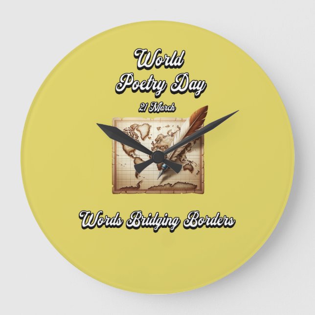 Relógio Grande Dia Mundial da Poesia. Palavras 'Bridging Borders' (Frente)