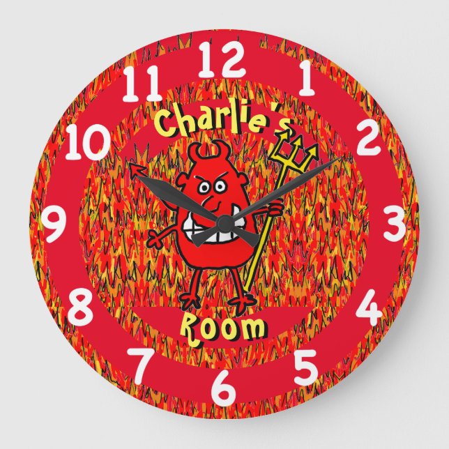 Relógio Grande Diabo com chamas. Adicionar Escolha de Nome. (Frente)