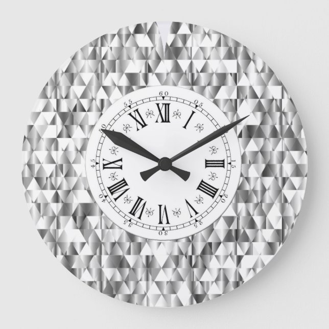 Relógio Grande Diamante parece falso prata brilho numérico romano (Frente)