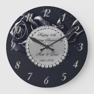 Relógio Grande Diamantes Prata Rosa Negra 25º Aniversário