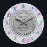 Relógio Grande Diamantes Prateados Holográfico 25º Casamento<br><div class="desc">Elegantes diamantes prateados em relógio holográfico de aniversário de casamento.</div>