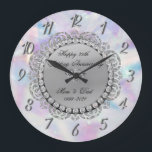 Relógio Grande Diamantes Prateados Holográfico 25º Casamento<br><div class="desc">Elegantes diamantes prateados em relógio holográfico de aniversário de casamento.</div>