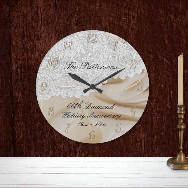 Relógio Grande Diamond 60º Aniversário do Casamento Satin Lace La (Criador carregado)