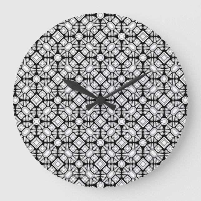 Relógio Grande Diamond Cutter Black and White Wall Clock (Frente)