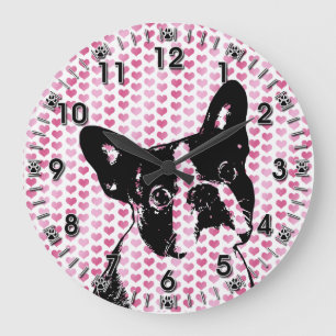 Relógio Grande Dias de os namorados - Boston Terrier Silhouette
