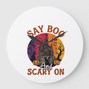 Relógio Grande Diga Boo Halloween Assustador Casa Assombrada Gato