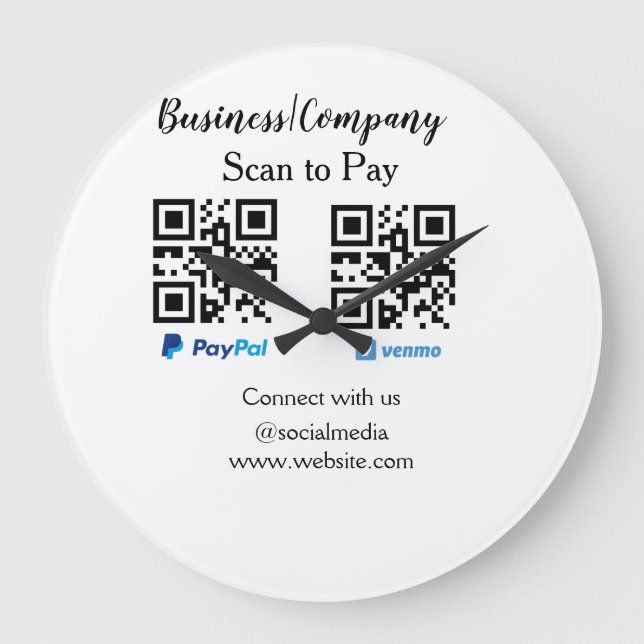 Relógio Grande Digitalize para pagar código q r paypal venmo adic (Frente)