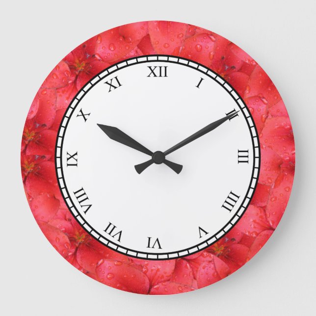 Relógio Grande Dígitos romanos da flor vermelha botânica do (Frente)
