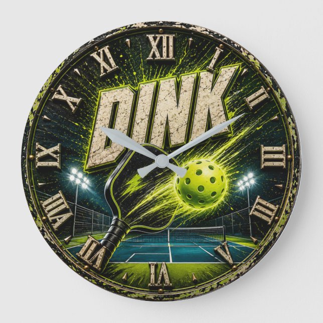 Relógio Grande Dink Neon Pickleball Player Gift (Frente)