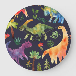 Relógio Grande Dinossauros Florais: Design de Tecido de de Aquare