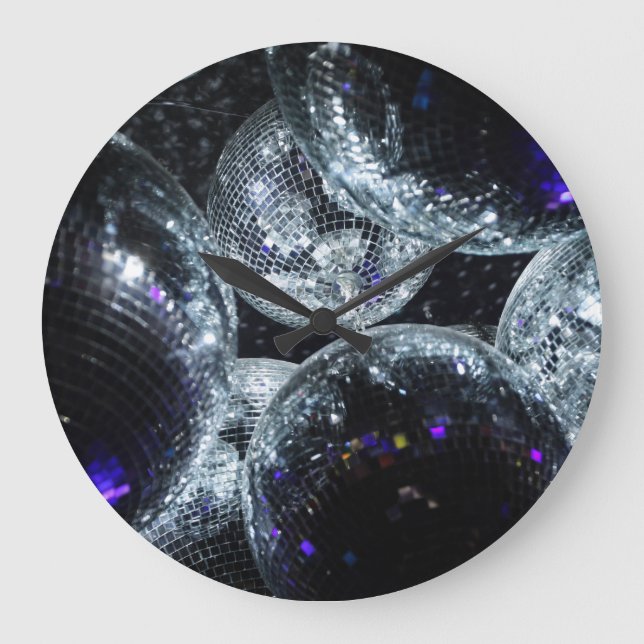Relógio Grande Disco Balls: Atmosfera de Partido Escuro (Frente)