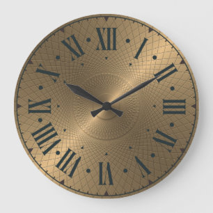 Relógio Grande Disco de Metal Dourado Gravado Moderno Espiral Abs