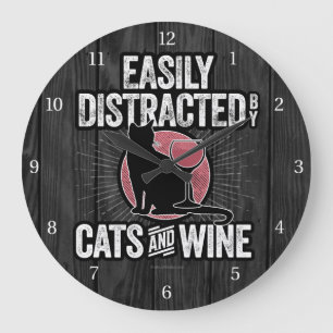 Relógio Grande Distração fácil de gatos e vinhos