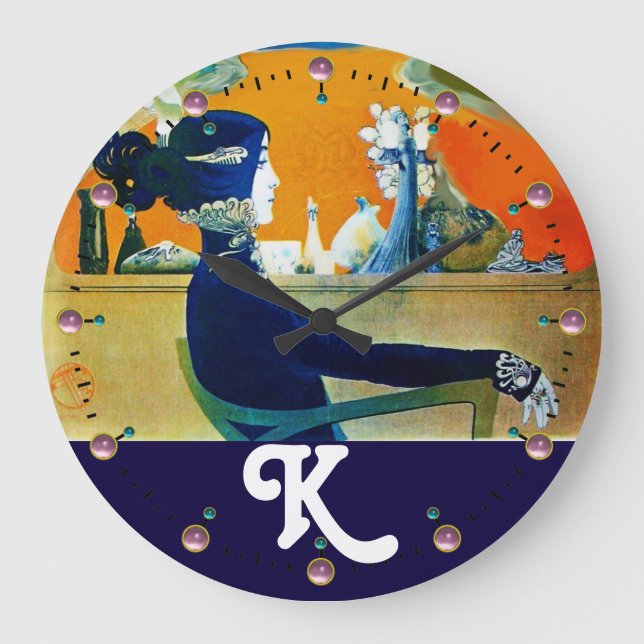 RELÓGIO GRANDE DIVA EM AZUL, MONOGRAMA DE FASHÃO BELEZA (Frente)