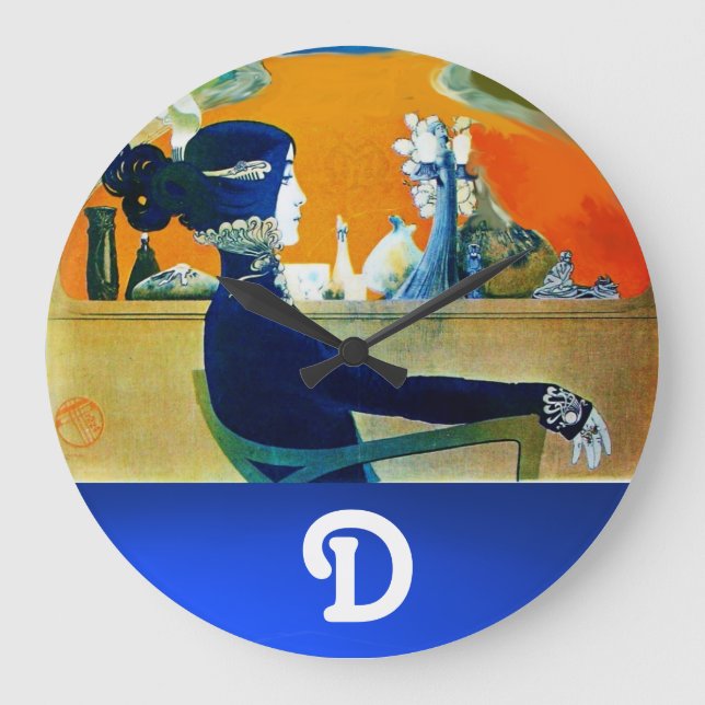 RELÓGIO GRANDE DIVA EM AZUL, MONOGRAMA DE FASHION BELEZA (Frente)