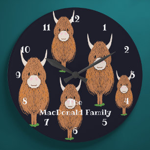 Relógio Grande Diversão Escocesa de Vaca Highland Personalizada