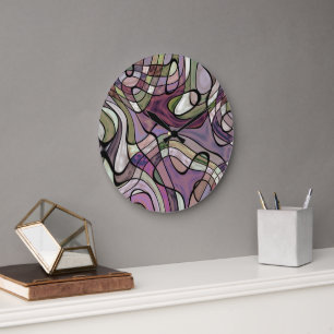 Relógio Grande Diversão Hip Violeta Roxo Preto Mosaico Pop Art