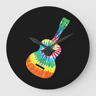 Relógio Grande Diversão Hippie Rainbow Tie Dye Acoustic Guitar P