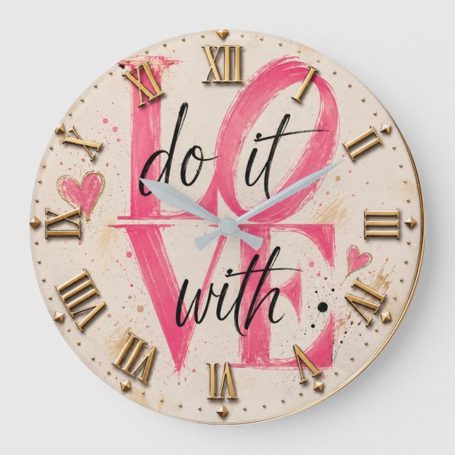 Relógio Grande Do It with Love  Pink Typography Romantic Modern  (Frente)