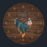 Relógio Grande do Sonhador Americano Nativo<br><div class="desc">Relógio nativo americano com sotaque de turquesa e laranja com uma pincelada de pincel personalizável para suas especificidades.</div>