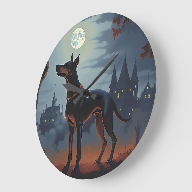 Relógio Grande Doberman Halloween Assustador (Ângulo)