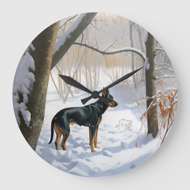 Relógio Grande Doberman Pinscher Deixe Nevar Natal (Frente)