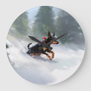 Relógio Grande Doberman Pinscher Natal neve inverno