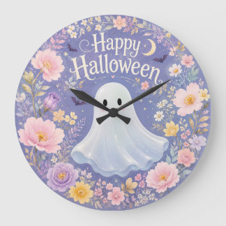 Relógio Grande Doce Encanto Floral de Fantasma de Halloween