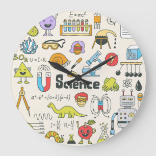 Relógio Grande Dodles Científicos: Conjunto Escolar Desenho À Mão