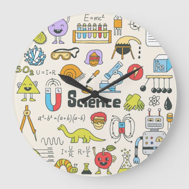 Relógio Grande Dodles Científicos: Conjunto Escolar Desenho À Mão (Frente)