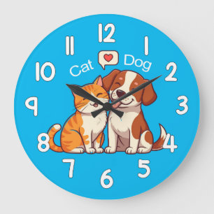 Relógio Grande Dog and Cat Wall Clock – Cute Pets Animal Home Dec