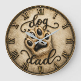 Relógio Grande Dog Dad Rustic Paw Print
