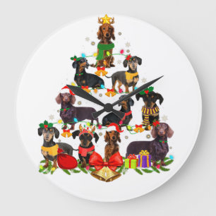 Relógio Grande Dog Lover Gifts Dachshund Tree Christmas Light