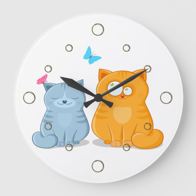 Relógio Grande Dois Gatinhos Wall Clock (Frente)