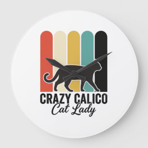 Relógio Grande Dona de Gato Calico Louca Design de Gato Retro Vin