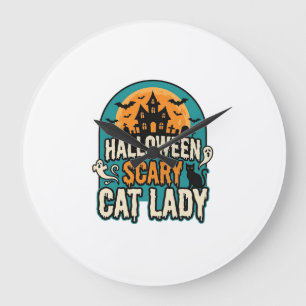 Relógio Grande Dona do Gato de Halloween Assustadora Vintage Casa