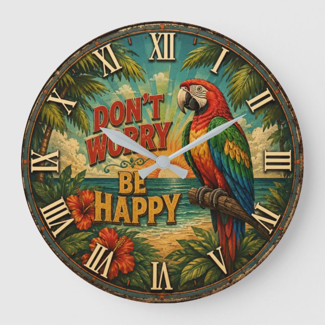 Relógio Grande Don't Worry Be Happy Parrot (Frente)