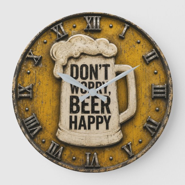 Relógio Grande Don't Worry Beer Happy Man Cave Gift (Frente)
